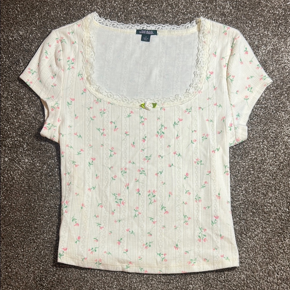 Wild Fable Cream Fitted Ribbed Cap Sleeve Blouse